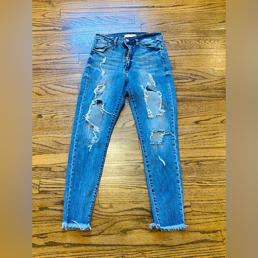 Distressed In Front and Back Nature Blue Women's Jeans